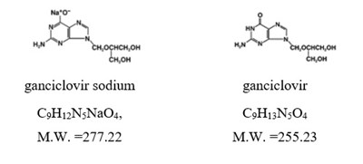 Chemical structure of ganciclovir sodium and ganciclovir - Ganciclovir image 1   chemical structure